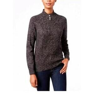 Karen Scott Imitation-Pearl Button Sweater Black White Marl PS